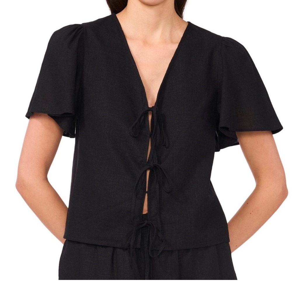 Elegant Black Tie-Front Blouse